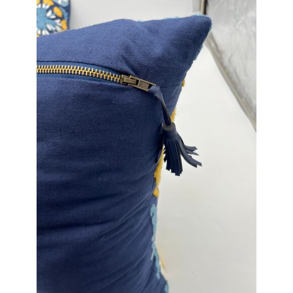 Set of 2 Embroidered Decorative Throw Pillows – Blue, Yellow & White - Picture 4 of 8